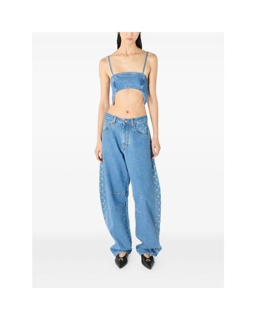 MARINE SERRE Blue Sleeveless Tops