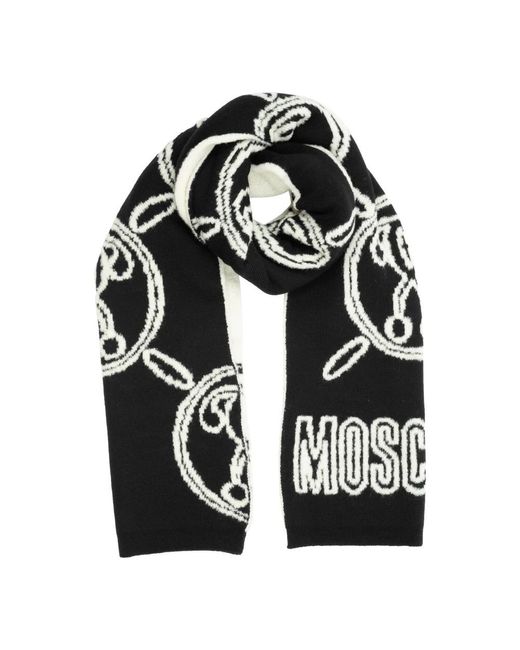 Moschino Black Double Question Mark Wool Wool Scarf