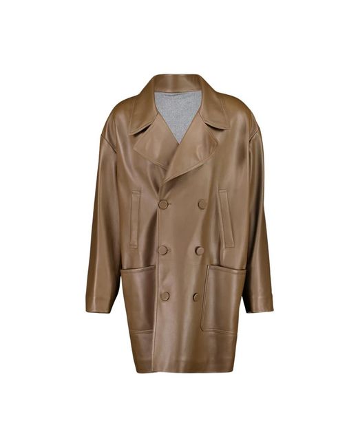Fendi Jassen ,Bruin ,Leer Nappa Lederen Pea Coat in het Brown