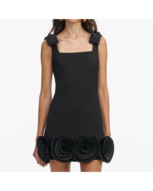 Self-Portrait Kleedjes ,Zwart ,Polyester Crepe 3D Flower Mini Jurk in het Black