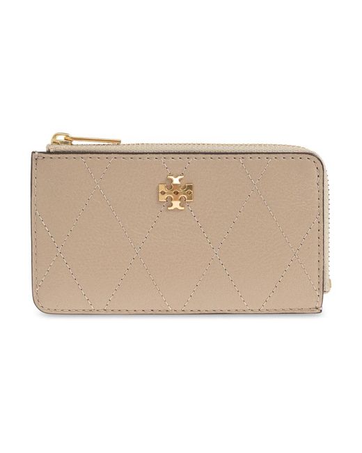 Tory Burch Natural Charlie Quilted Zip Card Case