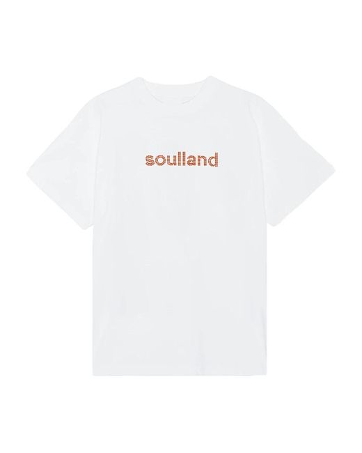 Soulland Tops ,Wit ,Katoen Rhinestone Logo T-Shirt in het White
