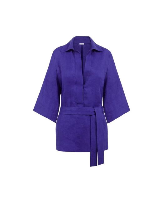 P.A.R.O.S.H. Purple Lila leinen v-ausschnitt hemd mit gürtel