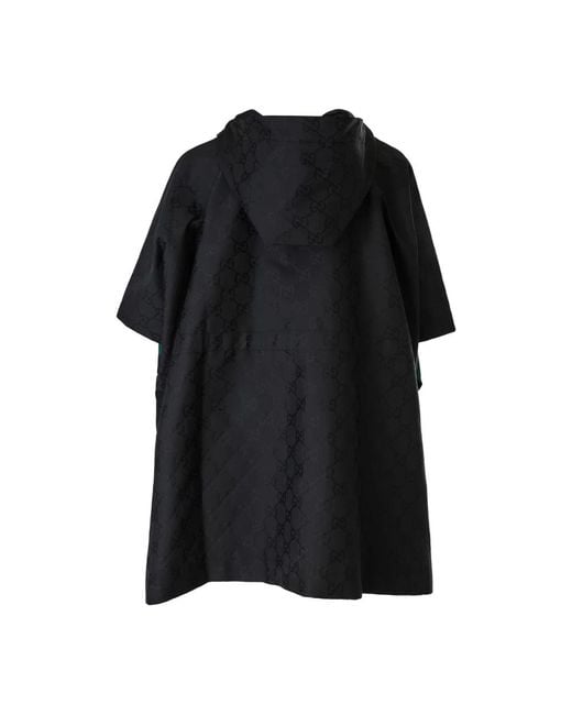 Gucci Jassen ,Zwart ,Nylon Groene Jacquard Nylon Hooded Poncho in het Black voor heren