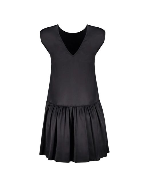 Lanvin Black V-ausschnitt plissiertes viskosekleid