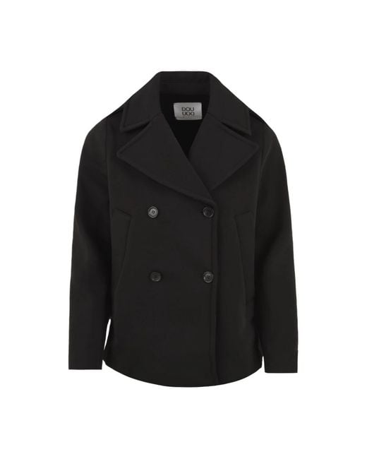 Douuod Woman Black Double-Breasted Coats