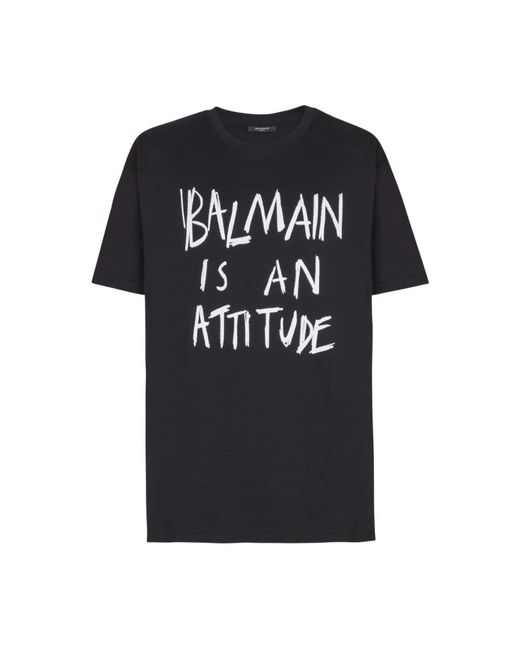 Balmain Tops ,Zwart ,Katoen Printed T-Shirt in het Black voor heren