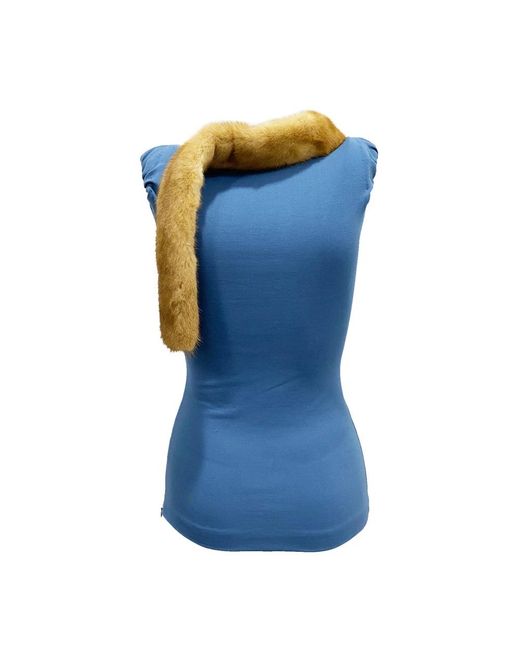DSquared² Tops ,Blauw ,Mink Collar Sleeveless Top in het Blue