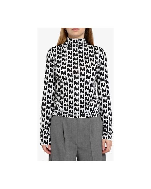 MSGM Black Weiße stretch-stoffbluse mit m-muster