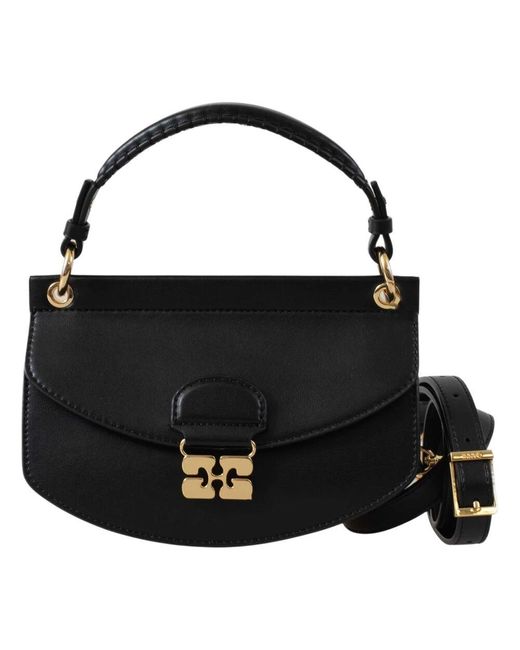 Ganni Black Strukturierte Top-Griff-Tasche