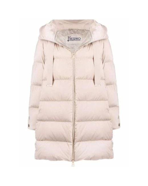 Herno Natural Lange Gesteppte Jacke Mit Kapuze