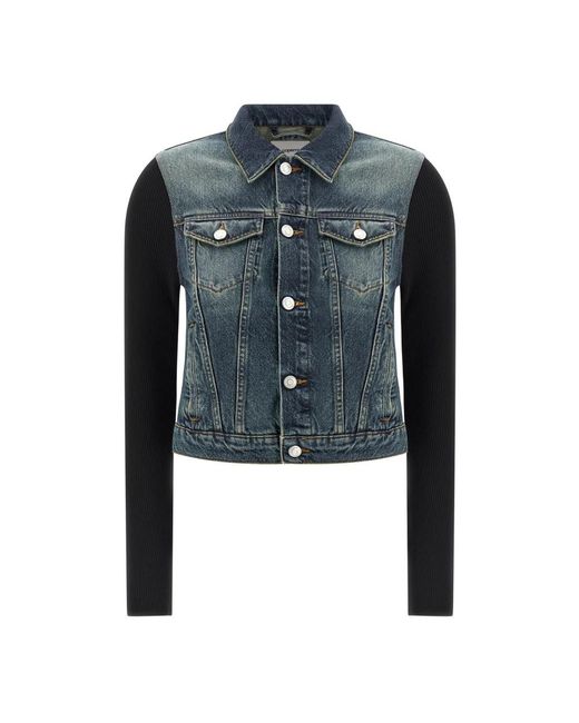Coperni Jassen ,Blauw ,Denim Blauwe Denimjack Met Geribbelde Mouwen in het Blue