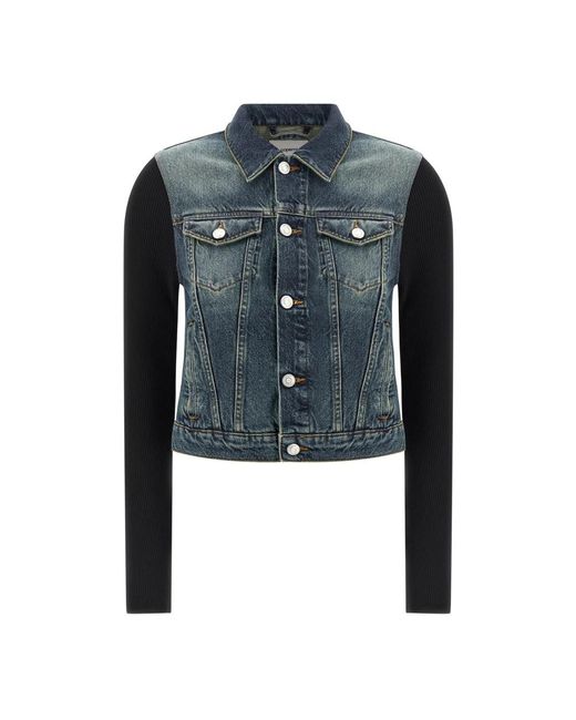 Coperni Jassen ,Blauw ,Denim Blauwe Denimjack Met Geribbelde Mouwen in het Blue