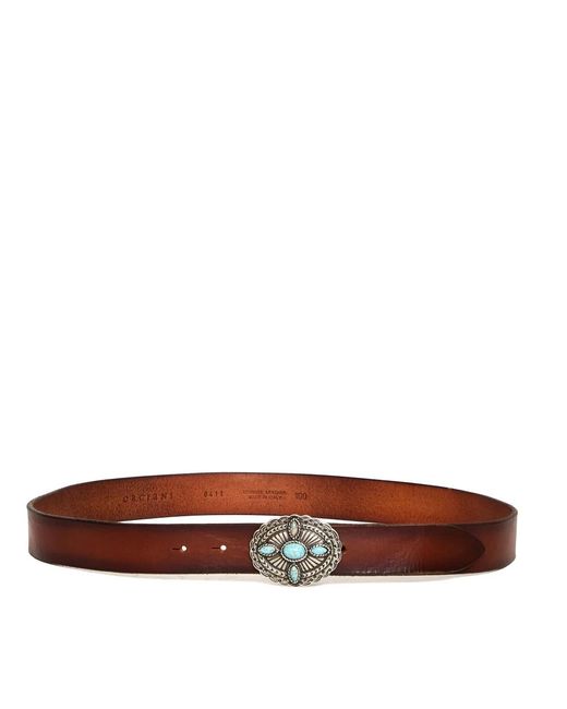 Orciani Accessoires ,Bruin ,Leer Riem Met Gegraveerde Plaatgesp in het Brown voor heren