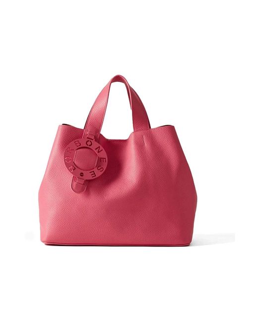 Iconica borsa in pelle con logo metallico di Borbonese in Pink
