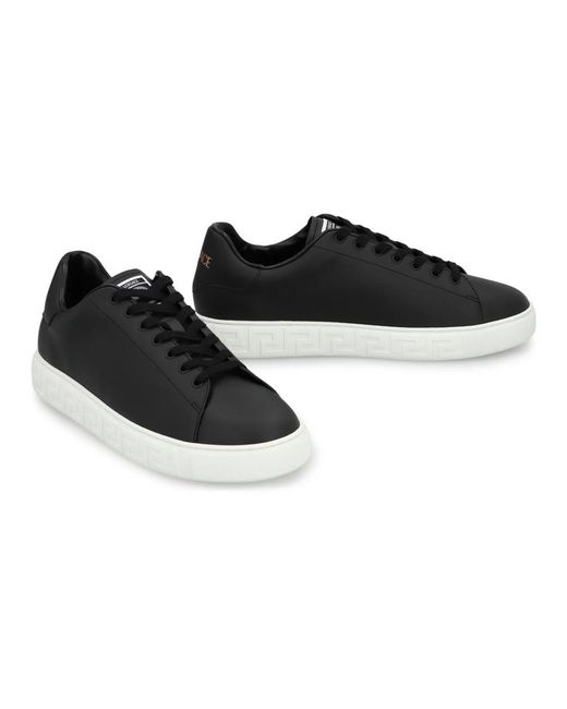 Versace Schoenen ,Zwart ,Leer Greca Low-Top Sneakers in het Black voor heren