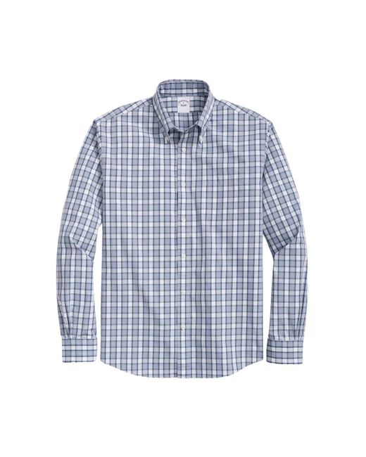 Aqua tartan regular fit camicia sportiva in cotone popeline con colletto button down da Uomo di Brooks Brothers in Blu Lyst