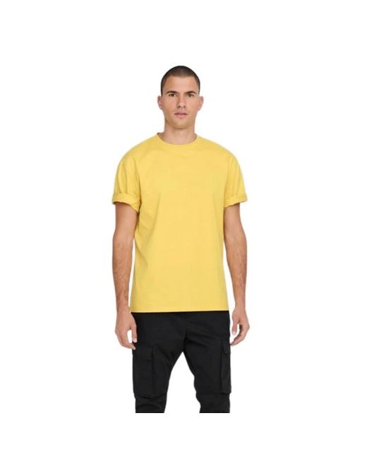 Only & Sons Fred Rlx Ss Tee in het Yellow voor heren