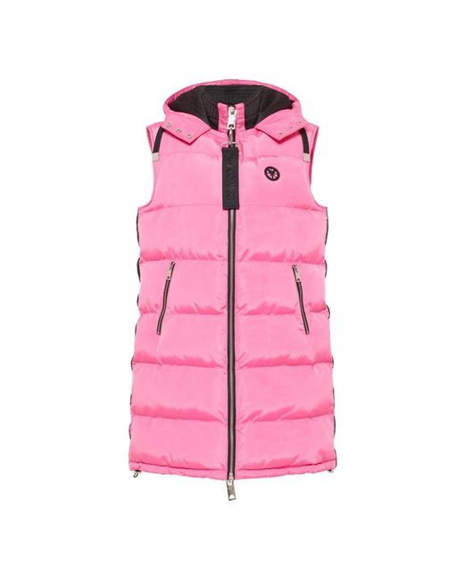 carlo colucci Jassen ,Roze ,Gewatteerde Lange Vest Met Capuchon in het Pink