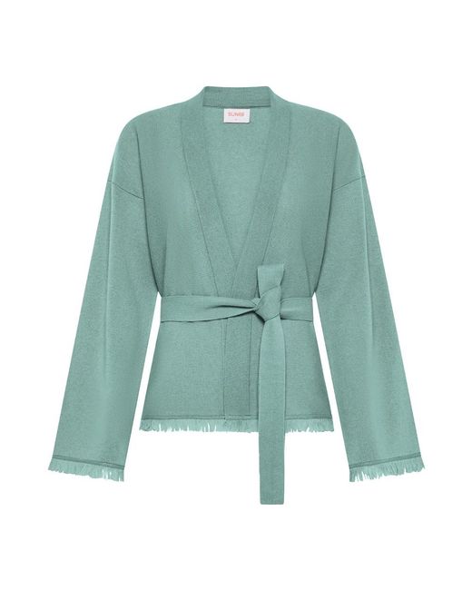 Sun 68 Truien & Vesten ,Groen ,Wol Long Cardigan Fringes/S in het Green