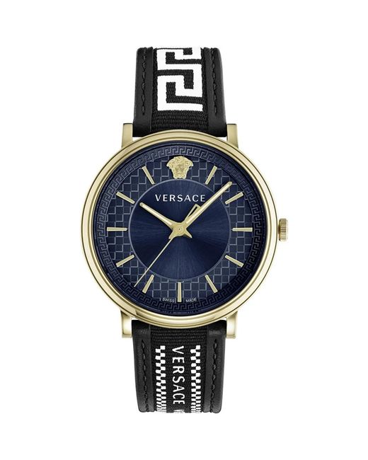 Versace Accessoires ,Geel ,V-Circle Blauw Wijzerplaat Goud Horloge in het Metallic voor heren