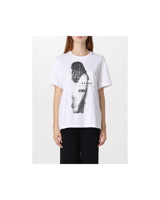 N°21 Tops ,Wit ,Katoen Wit Katoenen T-Shirt Voor Vrouwen in het White