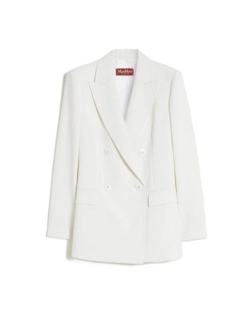 Max Mara Double-Breasted Blazer in het White
