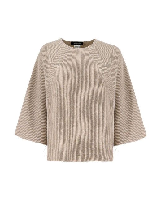 Fabiana Filippi Brown Gerippter strickpullover mit 3/4 ärmeln