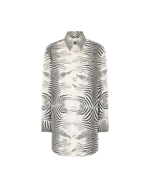 Roberto Cavalli Overhemden ,Zwart ,Zebra Print Lang Shirt Stijlvolle Mode in het Black