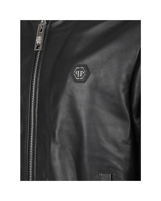 Philipp Plein Black Leather Jackets for men