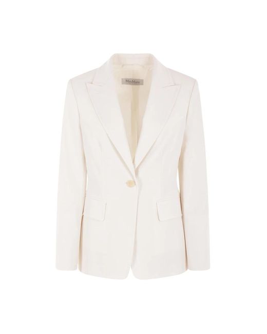 Max Mara Jassen ,Wit ,Wol Ivoorwollen Single-Breasted Jas in het White