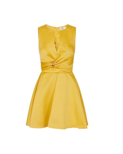 Elisabetta Franchi Yellow Duchess Jewel Detail Dress