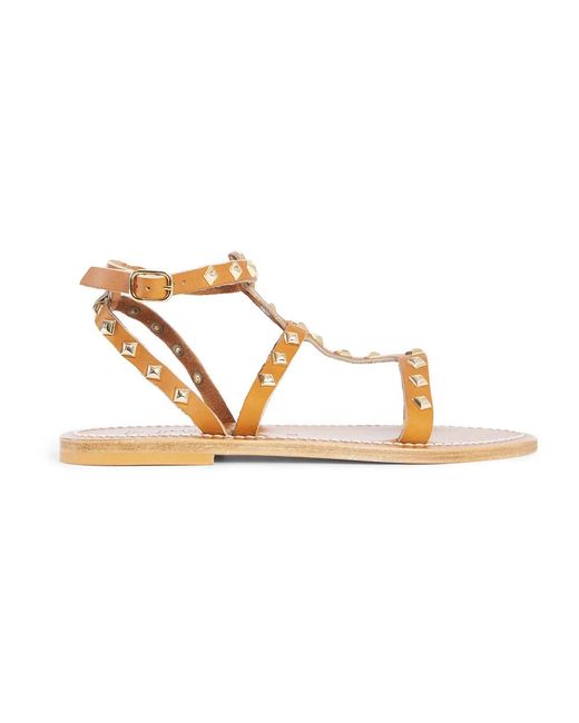 K. Jacques Schoenen ,Bruin ,Leer Gouden Studs Leren Blokhak Sandalen in het Metallic