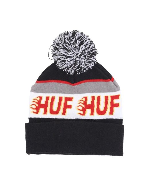 Huf Accessoires ,Veelkleurig ,Enforcer Pom Pom Muts Zwart in het Red voor heren