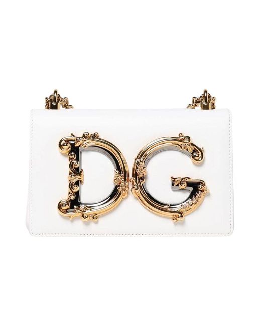 Dolce & Gabbana Metallic Weiße Kleine Kettenschultertasche