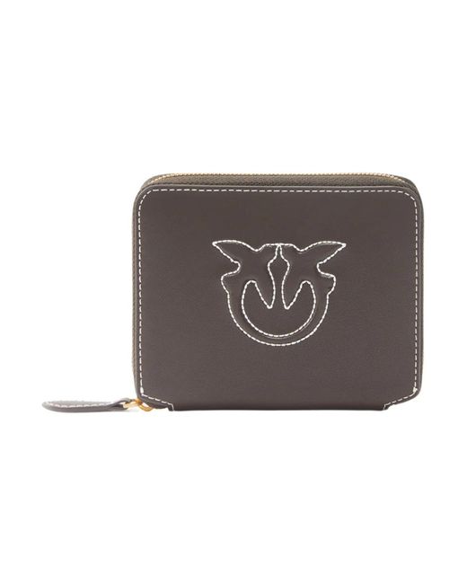 Pinko Accessoires ,Bruin ,Leer Love Birds Leren Portemonnee in het Metallic