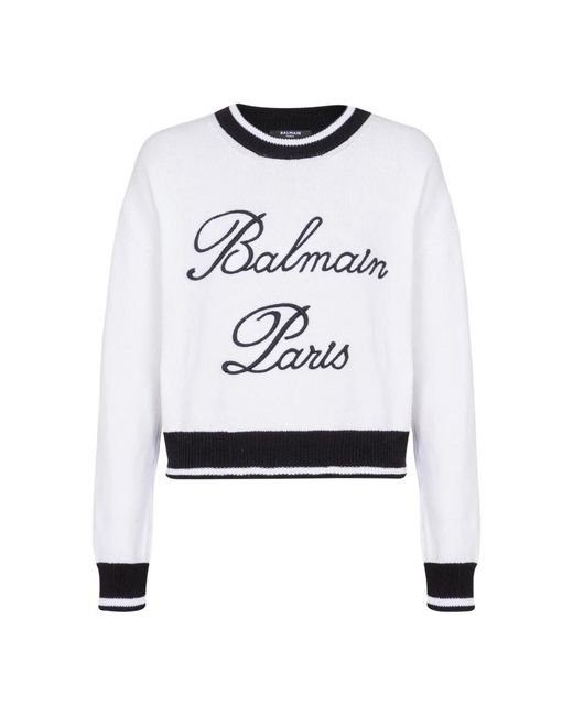 Balmain Signature Knit Jumper in het White