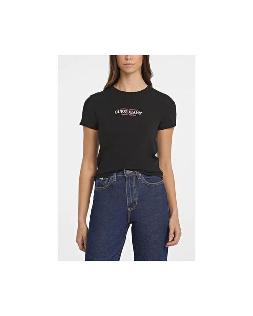Guess Tops ,Zwart ,Katoen Slim American Tradition Tee in het Black