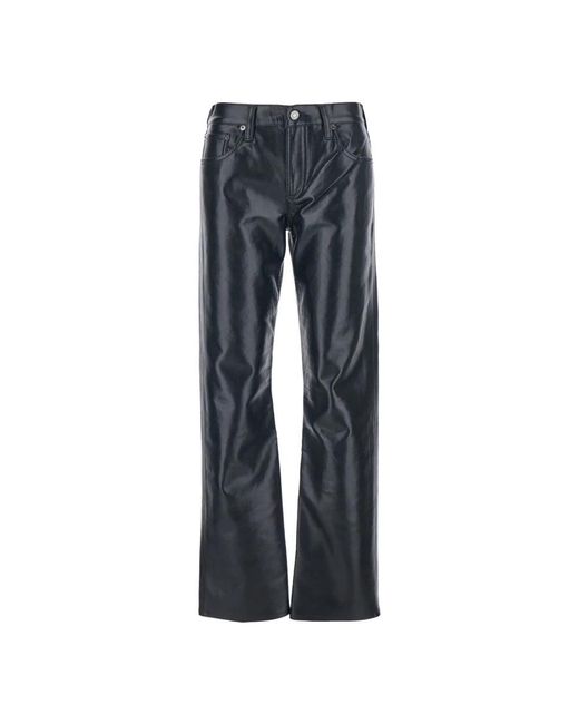 Agolde Broeken ,Zwart ,Leer Rechte Leren Broek Met Stretch in het Blue