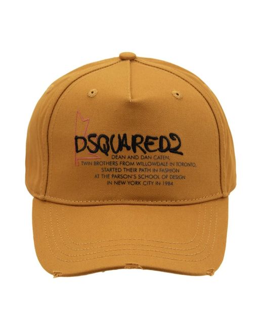 DSquared² Accessoires ,Oranje ,Katoen Verstelbare Katoenen Baseballpet Met Reliëfletters in het Metallic