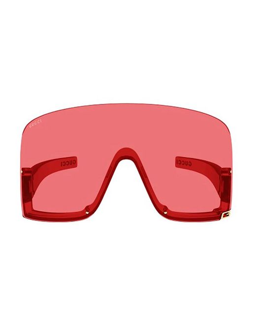 Gucci Red Half-rimmed Plastic Shield Sunglasses