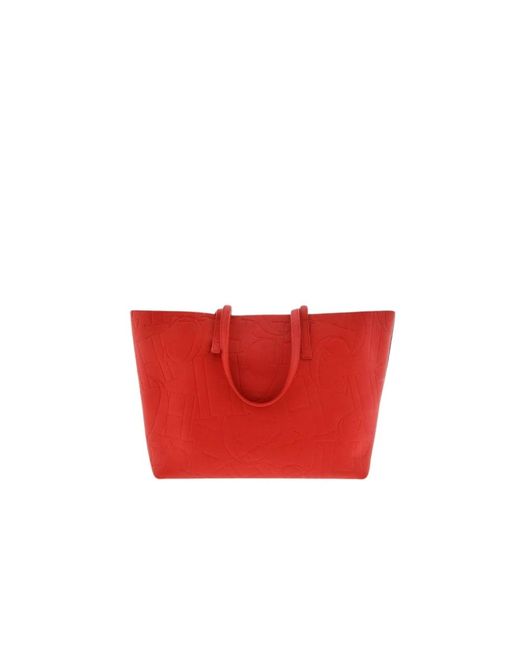 Borsa shopping in pelle rossa swing di Carolina Herrera in Red