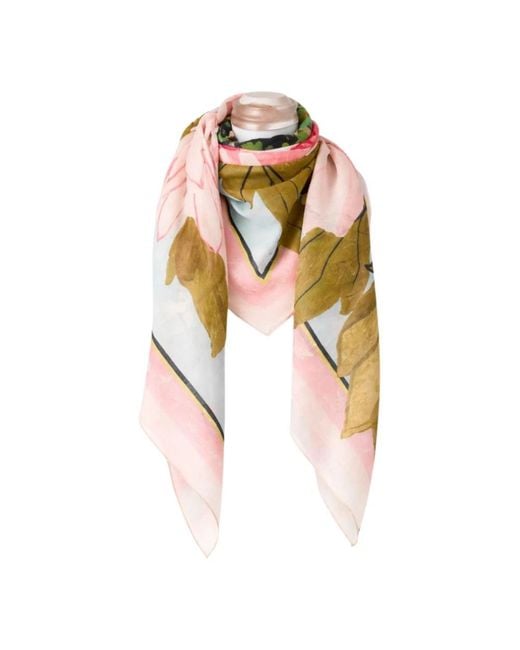 Twinset Accessoires ,Veelkleurig ,Leer Bloemen Vierkante Sjaal in het Pink