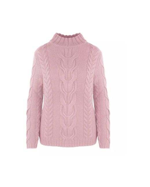 Maglione rosa in lana con motivi intrecciati di Malo in Pink