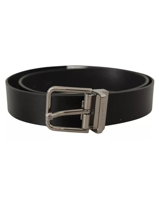 Dolce & Gabbana Zwarte Leren Riem Met Gegraveerd Logo En Metalen Gesp in het Black