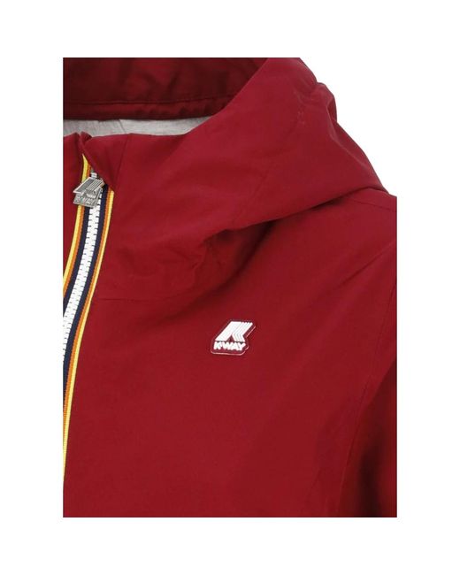 K-Way Gray Graue kapuzenjacke mit kontrast-patch,rote kapuzenjacke mit taschen