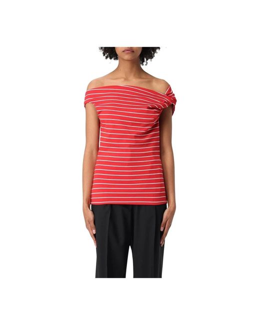 MSGM Red Rot Gestreiftes Schulterfreies Oberteil