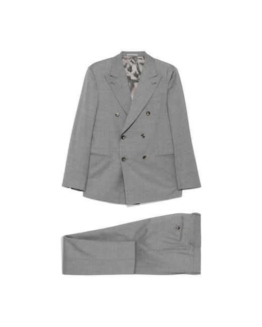 Caruso Gray Double Breasted Suits for men