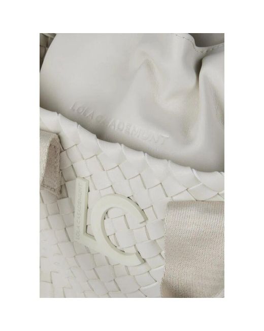 Lola Casademunt White Handgewebte Kunstleder-Minibag Mit Logo-Jacquard-Griffen