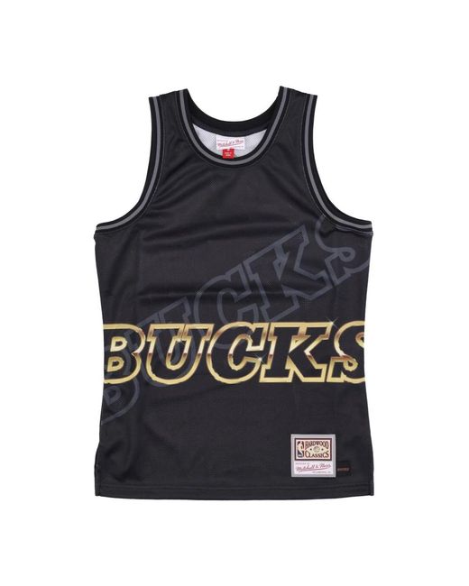 Mitchell & Ness Fitness ,Veelkleurig ,Polyester Milwaukee Bucks Basketball Tank Top in het Black voor heren